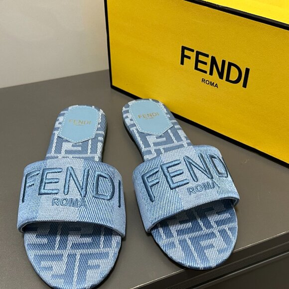 Fendi Blue Slide Sandals